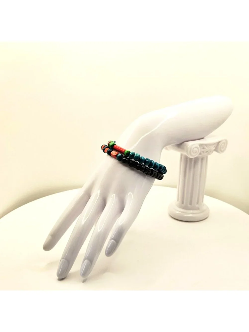 Mens Wood Bead Bracelet Stack, Tribal Boho Stretch Bracelets, Masculine Layered